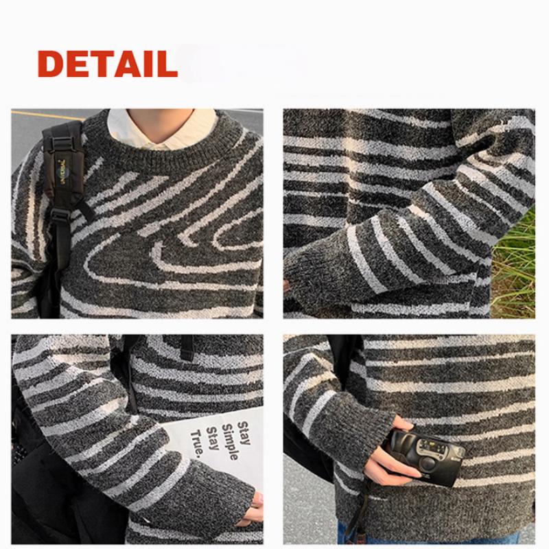 Sweater Men's Ins Color Matching Pattern Student Round Neck Sweater Loose Fashion Sweater Autumn and Winter