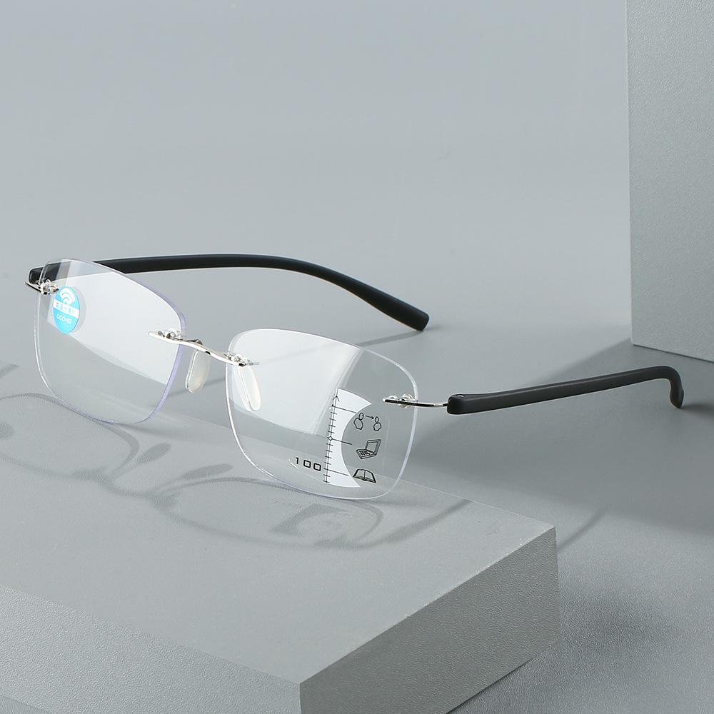 Frameless Fashion Reading Glasses Men'S Progressive Multi-Focus Far And Near Anti-Blue Reading Glasses