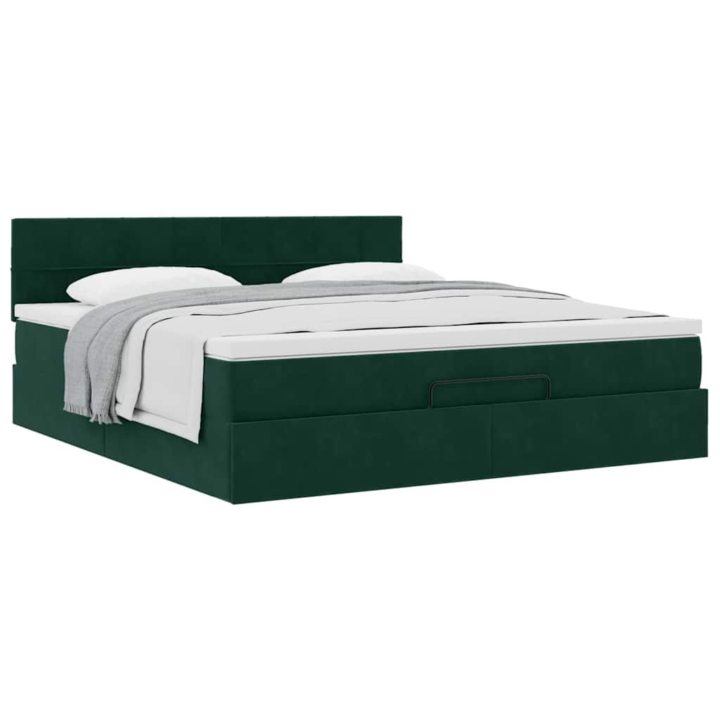 Ottoman Bed with Mattress Dark Green 160x200 cm Velvet
