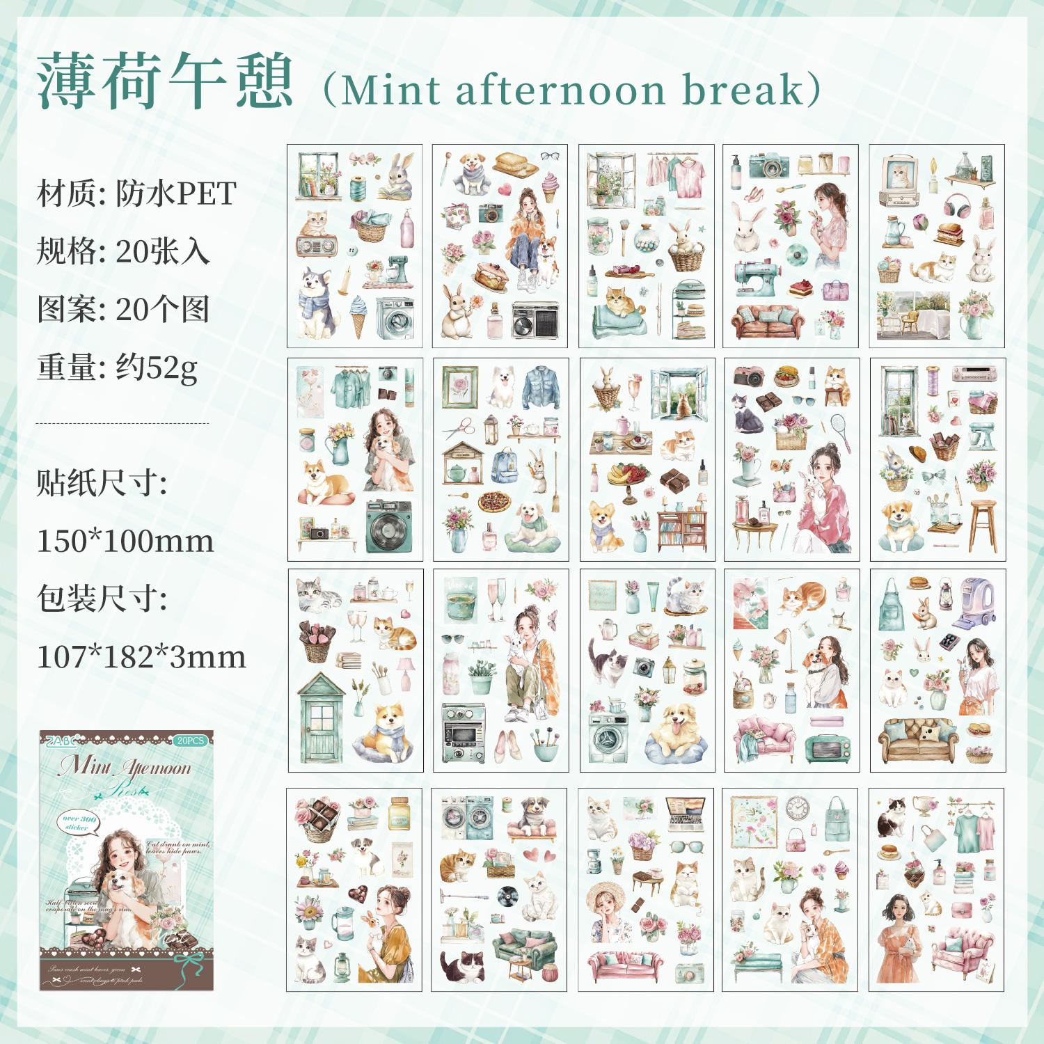 

20sheets Cute Pet Life Record Series Kawaii PET Sticker Book Creative Handbook Collage DIY Scrapbook Material Aesthetic Stickers