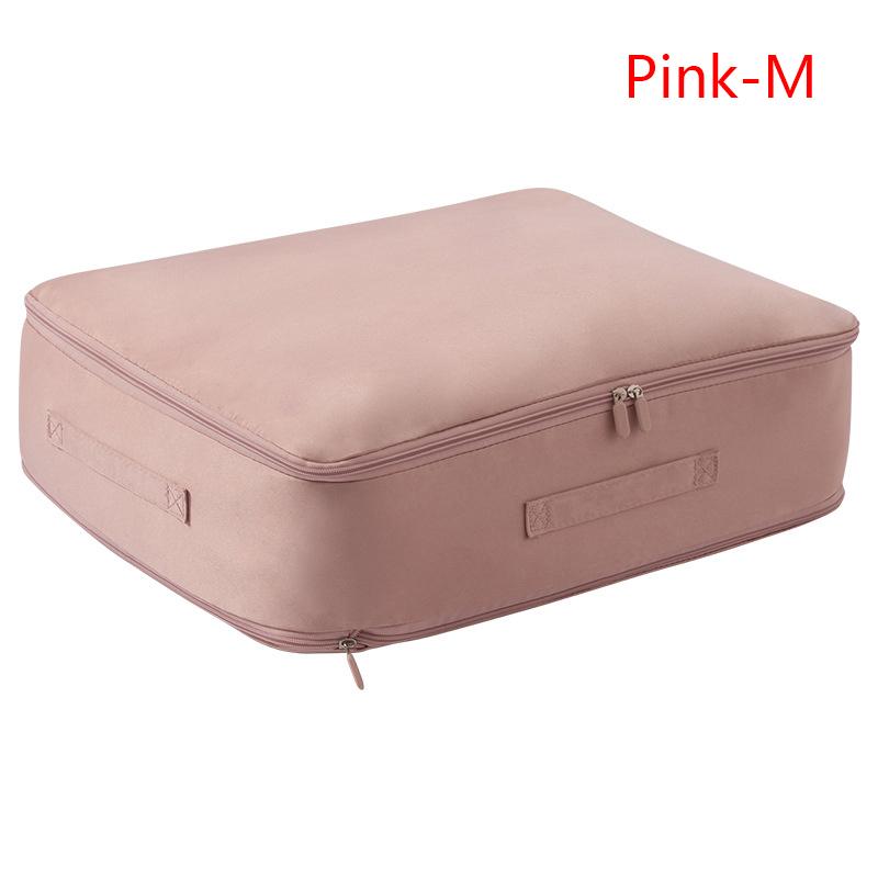 

Компактный самосжимающийся органайзер, сверхмощная складная сумка для хранения с застежкой-молнией для одеяла, постельного белья M розовый