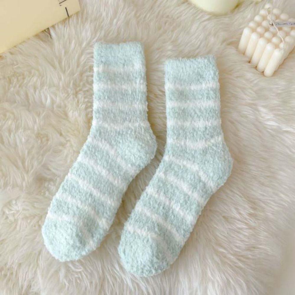 6Pairs Stripe Thicken Velvet Socks Patchwork Sleeping Socks Sweet Coral Fleece Socks Girls