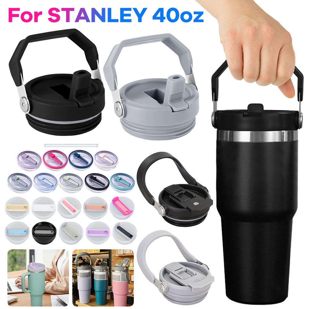 Flip Straw Lid Replacement with Handle Spill Proof Dustproof Tumbler Lid Splash Resistant for Stanley 20/30/40oz Mug Accessories