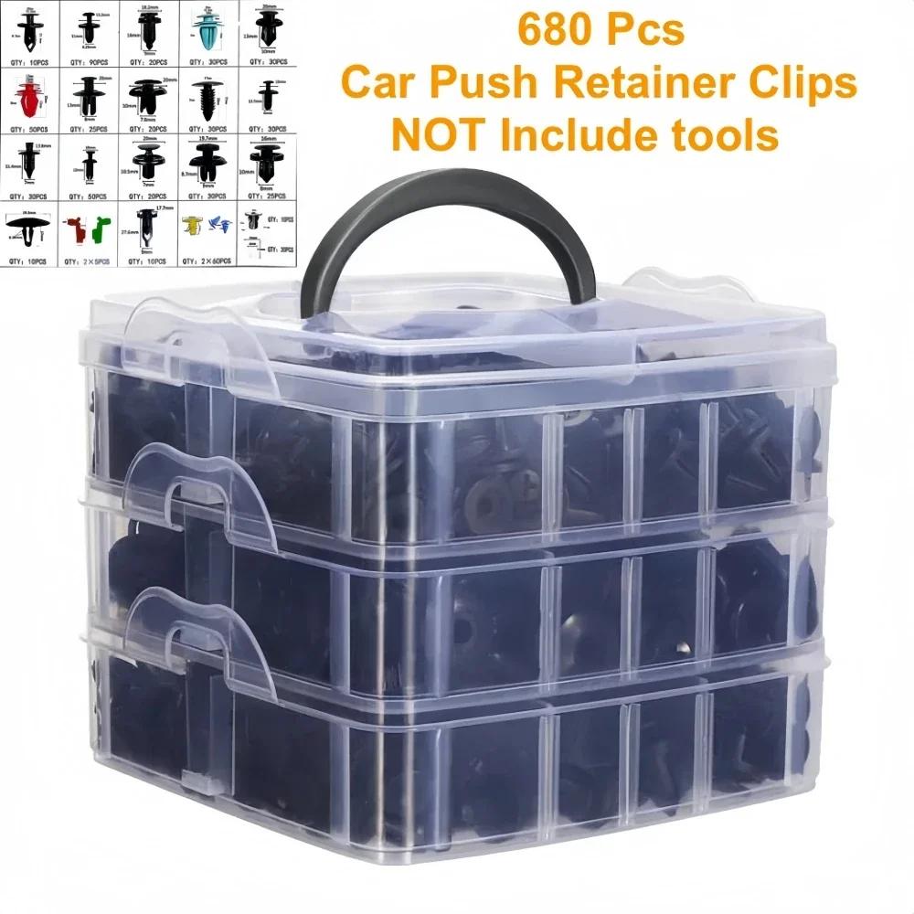 

680PCS Auto Fastener Clip Kit Fender Rivet Clips 45 Tools Car Body Push Retainer Pin Rivet Bumper Door Trim Panel Retainer Clips
