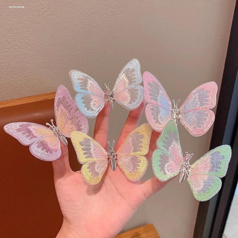 3D Embroidered Butterfly Hair Clip: Sweet Ancient Style for Girls with Gradient Wings