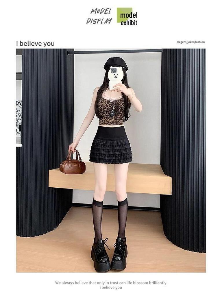 Chic Elastic Waist Pleated White Lace Skirt - Sweet High-Waist, Layered for Autumn/Winter