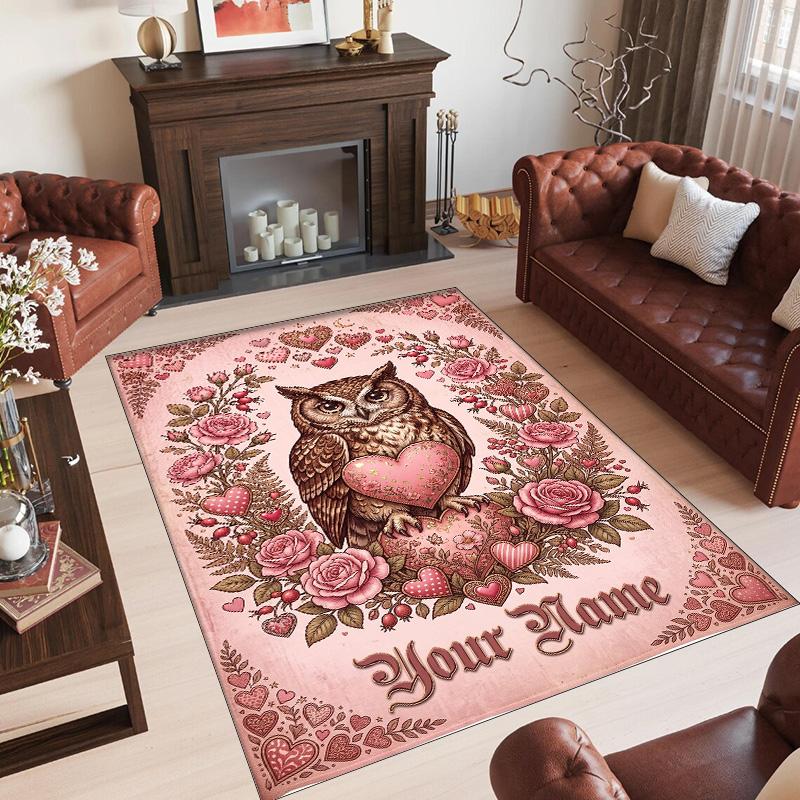 Birds Theme Crystal Velvet Floor Rug Personalized Custom Name Text Warm Carpet Home Decoration