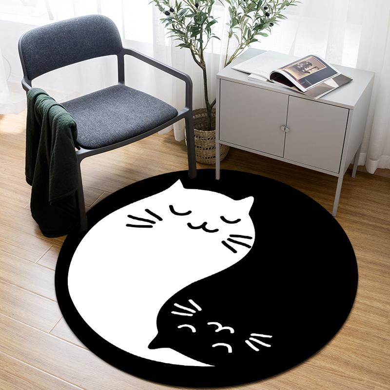 Round Rug Cat Print Bathroom Round Rug Living Room Bedroom Children's Study Round Rug Floor Mat