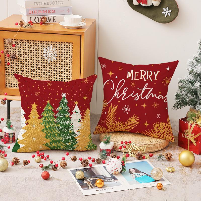 Christmas Pillow Cover Red Set Christmas Tree Print Pillow Indoor Sofa Cushion