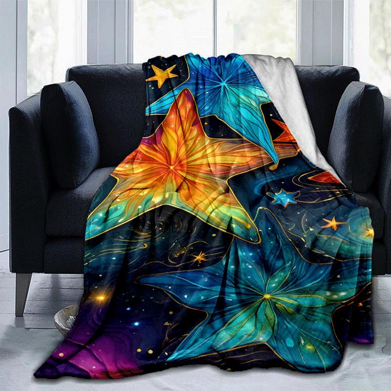 1pc Colorful Starfish Printing Lightweight Flannel Blanket, Comfortable and Warm Blanket, for Camping Sofa Bed and Couch Office, Gift