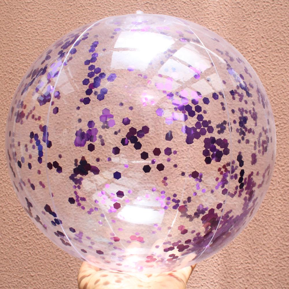 PVC Inflatable Transparent Beach Ball with Blue Sequins for Water Play and Photo Props
