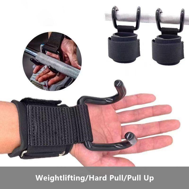2Pcs Weight Lifting Hook Grips With Wrist Wraps Hand-Bar Wrist Strap Gym Fitness Hook Weight Strap Pull-Ups Power Lifting Gloves