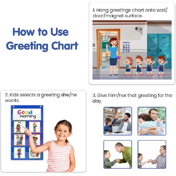 Auchq Morning Meeting Greetings Classroom Chart, Preschool Kindergarten Elementary Teacher Supplies for Classroom Must Haves, Social Greetings for