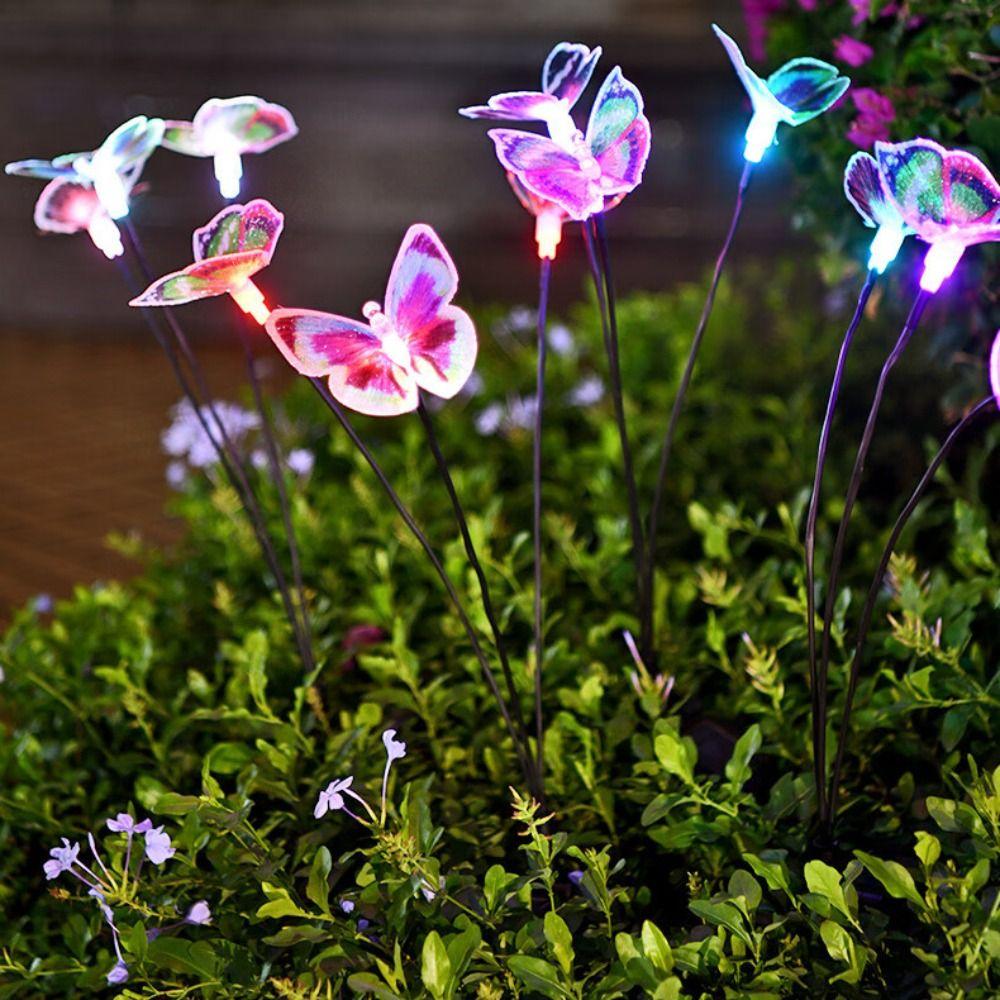 3 Heads Solar Powered Butterfly Lamp Waterproof RGB Butterfly Stake Lights Cordless Realistic Swaying Butterfly Lights