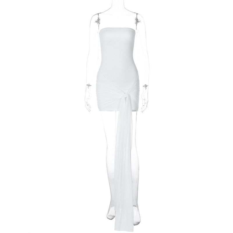 

Ruched Solid Color Elegant Stitching Dress Chest Wrap White L