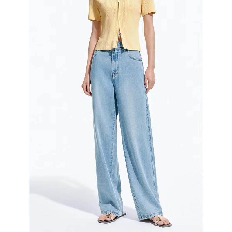 PEACEBIRD Women's High-Waist Wide-Leg Rhinestone Denim Jeans