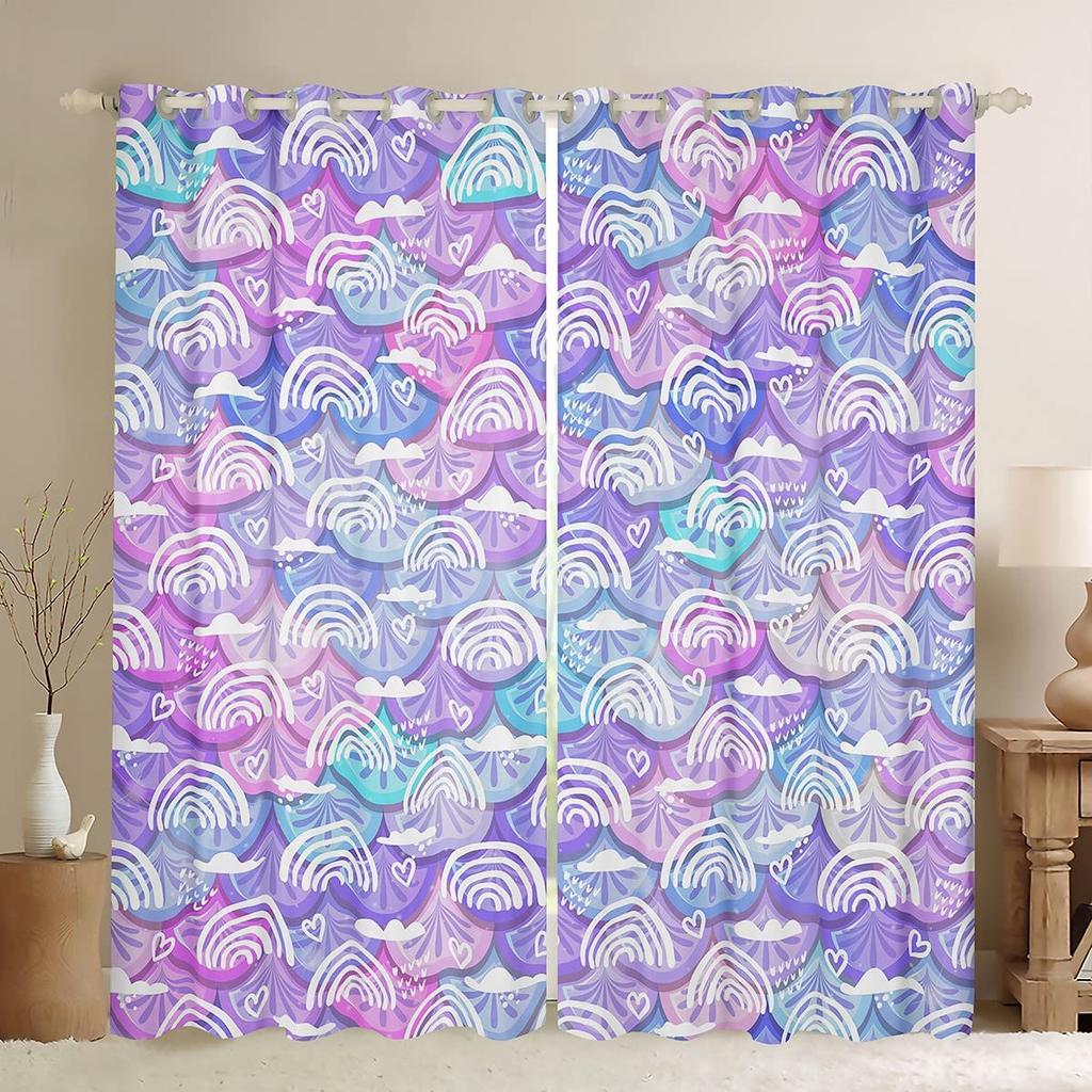 Bed Chamber Blackout Style Drapes Ombre Beauty Mermaid Fish Scale Thermal Insulated Room Darkening Drapes for Living Area Room Drapes