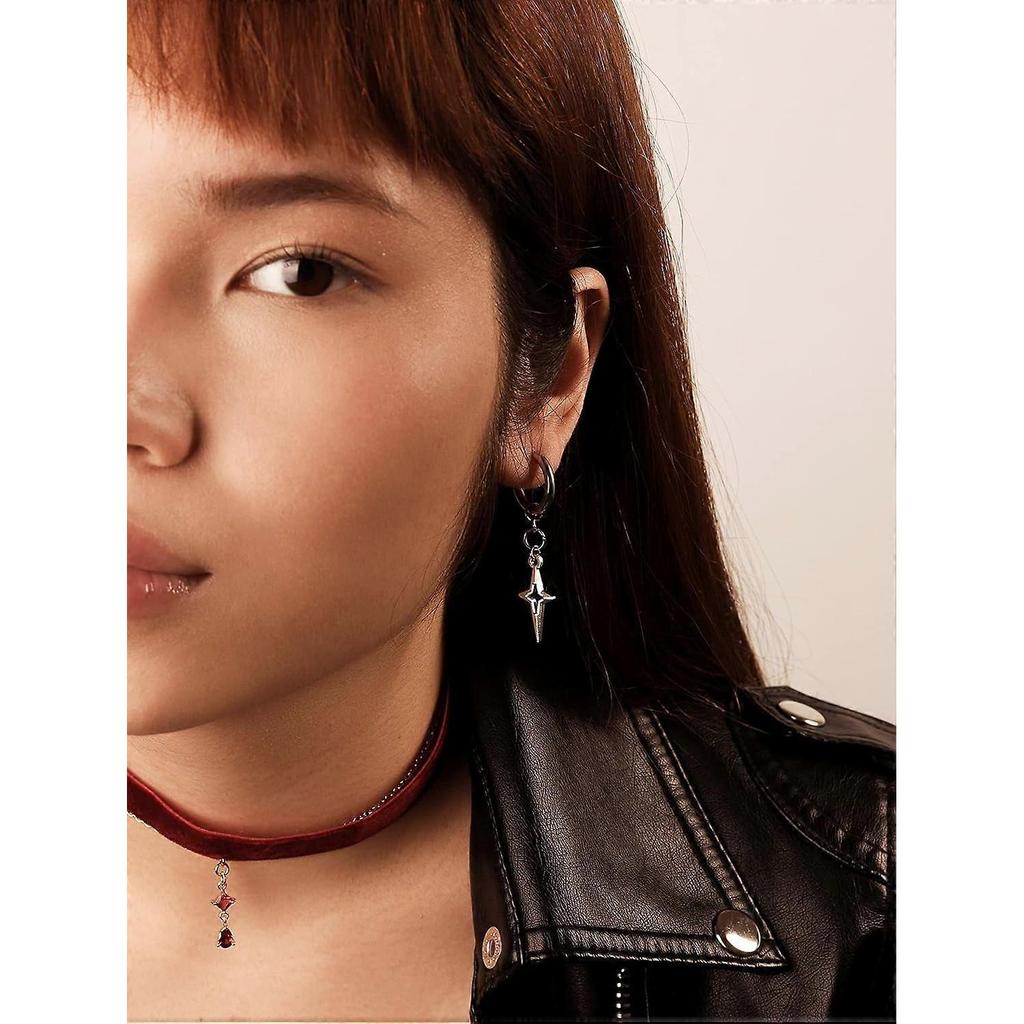 Gothic Y2k Spike Star Hoop Earrings, Y2K Punk Grunge Goth Earrings, Halloween Christmas Jewelry Gift For Women
