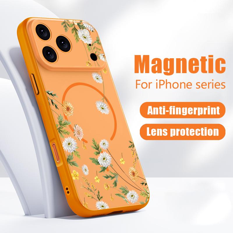 Black-white Peony Floral Pattern Case For iPhone 17 Pro Max Magnetic For Magsafe Hybrid Slim Matte Cover For iPhone 16 15 14 13 Pro Max