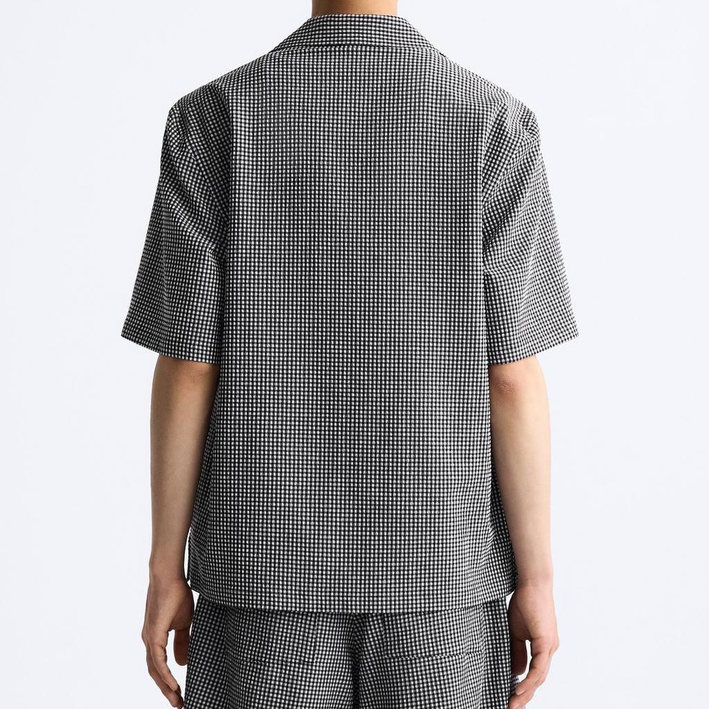 Zara Check Loose Comfortable Short Sleeve Shirt Men Shirts Black White 5628610-064