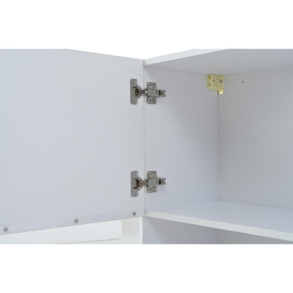 175*39*34cm TV Wall Unit with Display Cabinet (3-Piece Set), TV Board, Standing Shelf and Wall Shelf, LED and High Gloss, TV up to 80', White