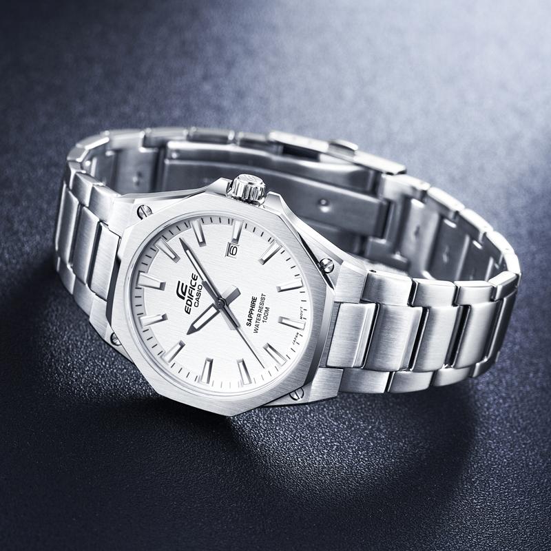 Casio EDIFICE series, thin and light three-hand quartz movement, stainless steel strap, Japanese and Korean watch, men's watch, white EFR-S108YD-7A