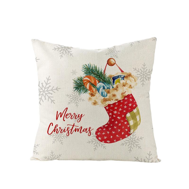 Watercolor Red Christmas Pillow Cover Polyester Printed Holiday Pillow Cartoon Pillow Cover