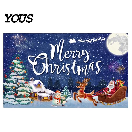 Decorative Holiday Fabric Christmas Banner, 71x43 Inches Santa Sleigh Reindeer Snowman Backdrop for Winter Wonderland Easy Install Door Banner