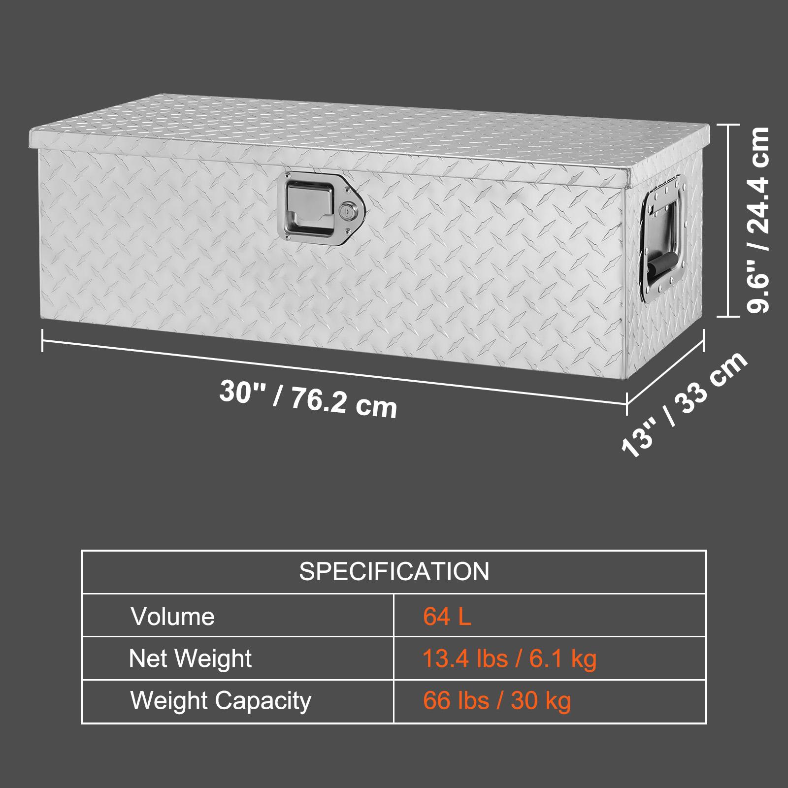 SucceBuy Heavy Duty Aluminum Truck Bed Tool Box, Diamond Plate Tool Box with Side Handle and Lock Keys for Pickup, Truck Bed, RV