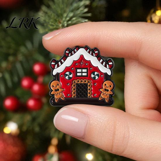 Soft Painting Enamel Pin Brooch Pin, Gingerbread Man Design Lapel Glaze Bright Color Stable Clamping Badge with Standard Safety Christmas Colors