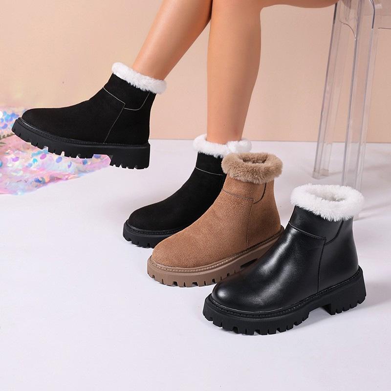 2025 Autumn and Winter New Thick-soled Thick-heeled Short Boots Belt Buckle Cowhide Fashion Snow Boots To Keep Warm