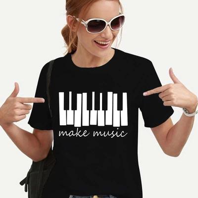 Make Music Graphic Print TShirt Unisex Girls Pianist Piano Teacher Tshirt Tops Female Summer Fashion Tee Shirt Femme Streetwear