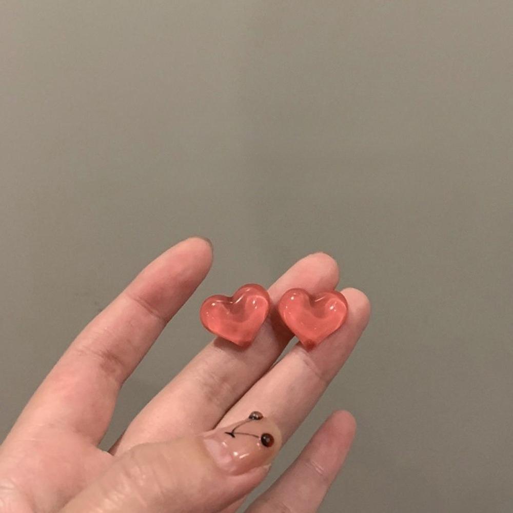 Korea Sweet Temperament Jelly Heart Shape Resin Piercing Stud Earrings for Women Girlfriend Fashion Daily Commuting Jewelry Gift
