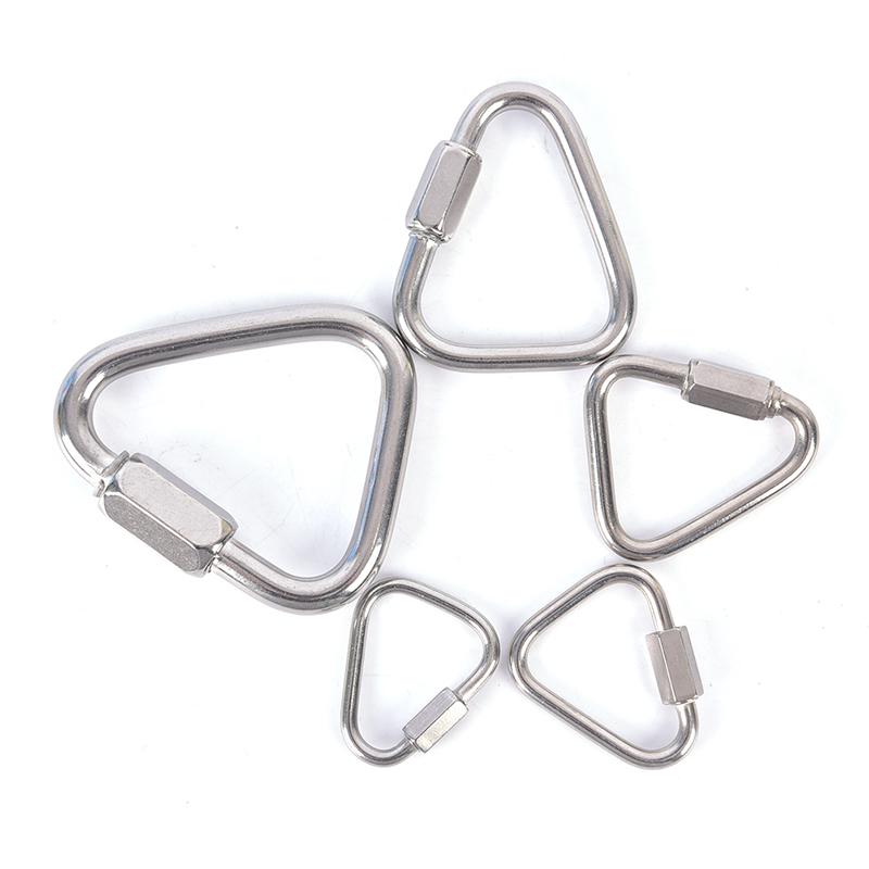 Triangle Carabiner Stainless Steel Keychain Snap Clip Hook Buckle Screw Lock