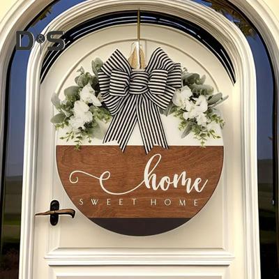 Wooden Welcome Sign Front Door Welcome Sign with Bow 12 Inches Diameter Round Sign for Home Front Porch Door Housewarming Gift