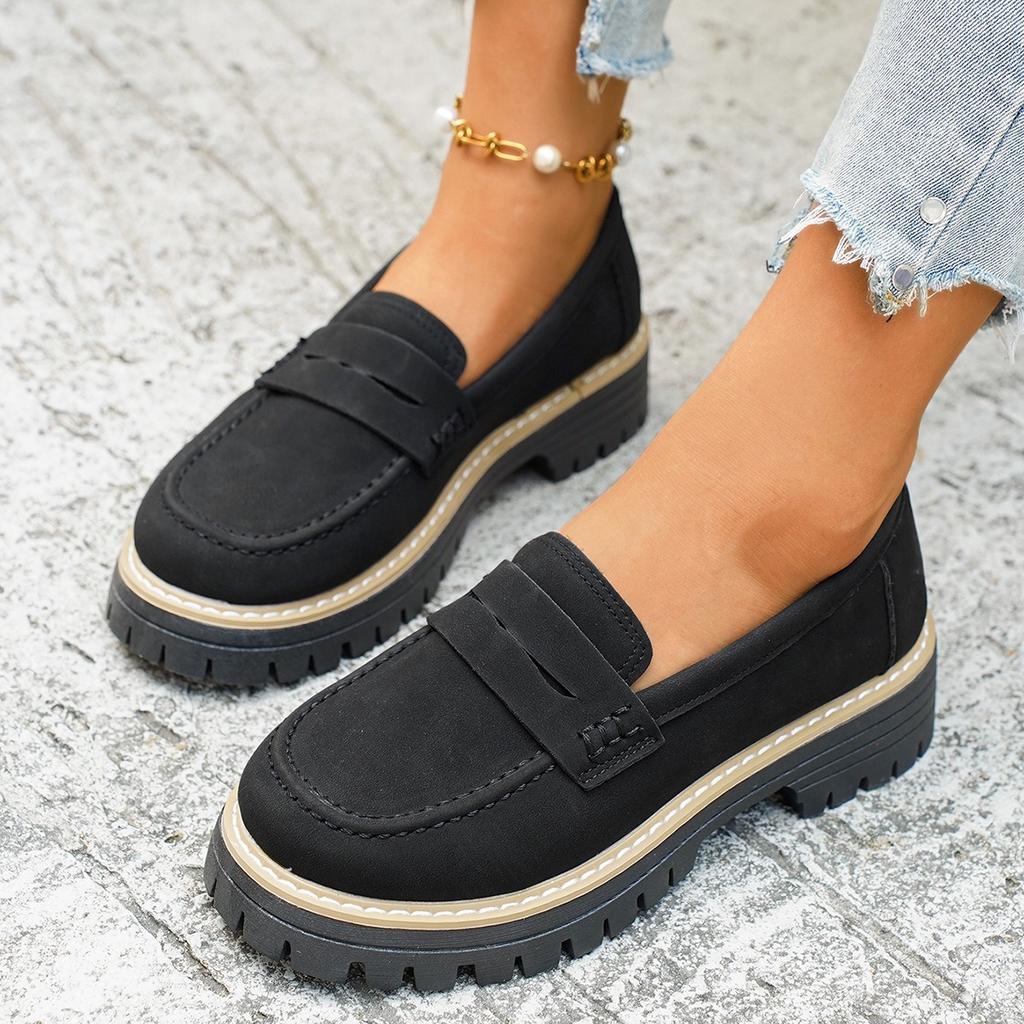 Übergrößen Schuhe für Damen Herbst Elegant Runde Spitze Zum Hineinschlüpfen Plateau Bequem Rutschfest Flach Zapatos De Mujer 36-43 Damenschuhe