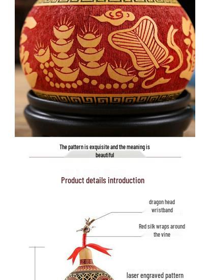 Chinese Knot Carved Gourd Pendant for Living Room Decoration or Gift