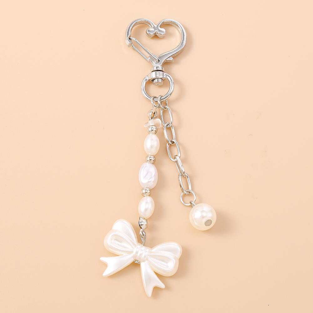 Cute Bowknot Keychain Women Girls Pearl Beaded Key Ring Pendants for Handbag Decor DIY Handmade Key Chain Gifts
