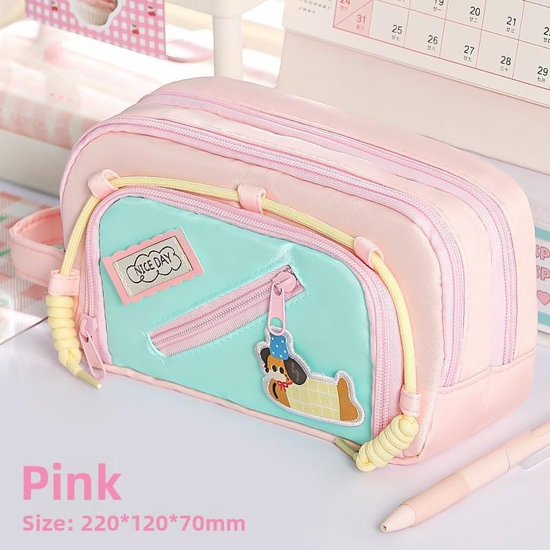 Style Dopamine Collie Dog Large Capacity Pen Bag With Magic Tape For Stationery Storage