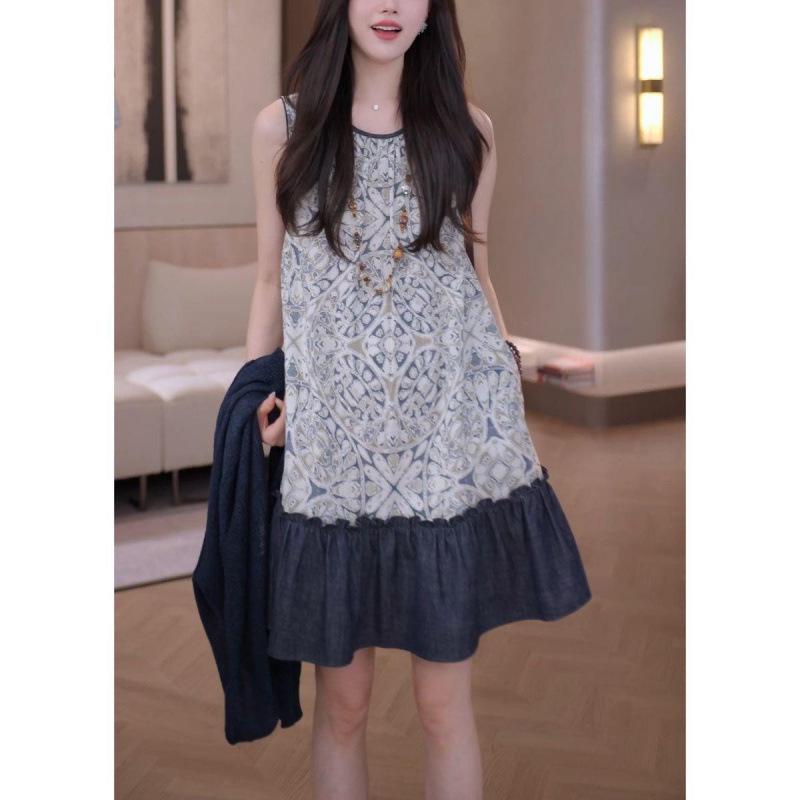 

2026 Summer Women s Chic Casual Vest Dress - Printed Round Neck Petite Design 2XL [Recommended for 125-135 lbs]
