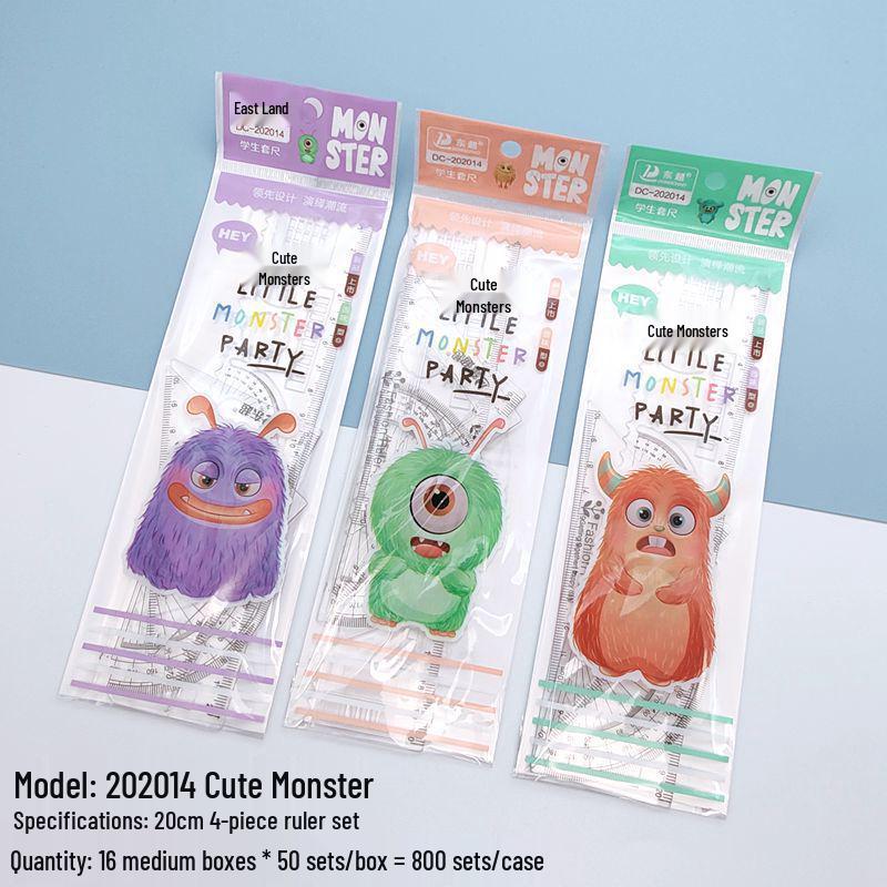 20cm Cartoon Ruler Set for Primary School: Includes Straight Ruler, Square, Protractor, 4-Piece Multifunctional Set