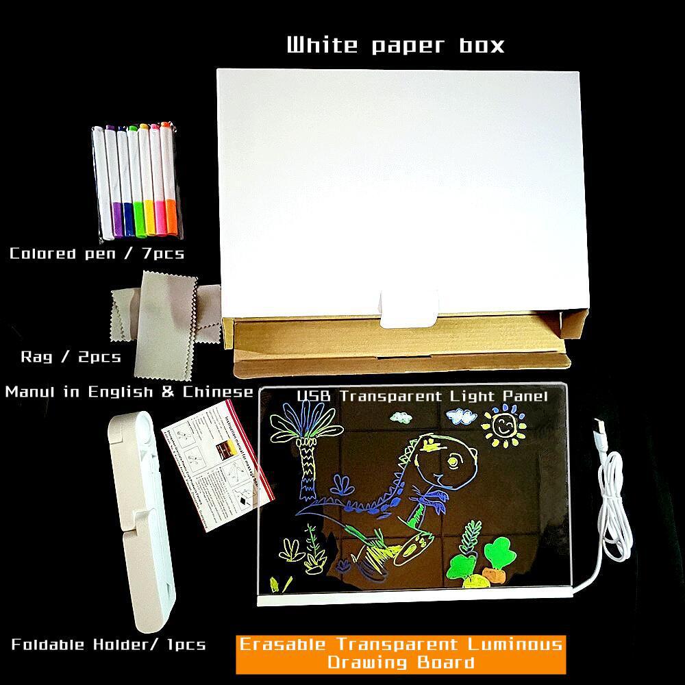 Children's Light-Up Drawing Board with DIY Pack, Transparent Coloring Surface, Small Erasable Blackboard for Graffiti.