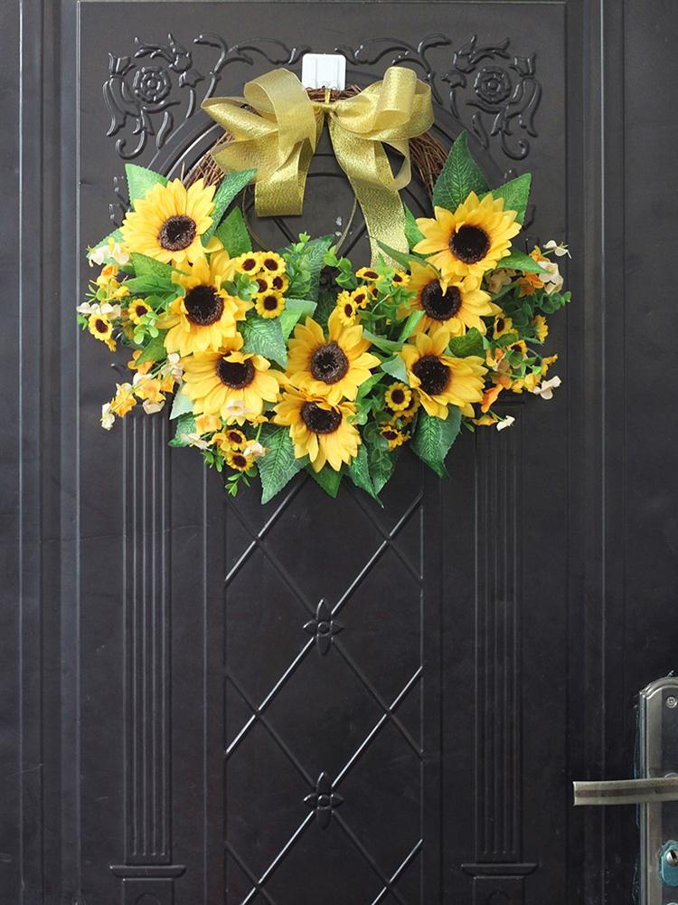 Künstlicher Sonnenblumenkranz 40cm Lebensecht Seidenblume Plastik Falscher Sonnenblumenkranz für Wand Tür