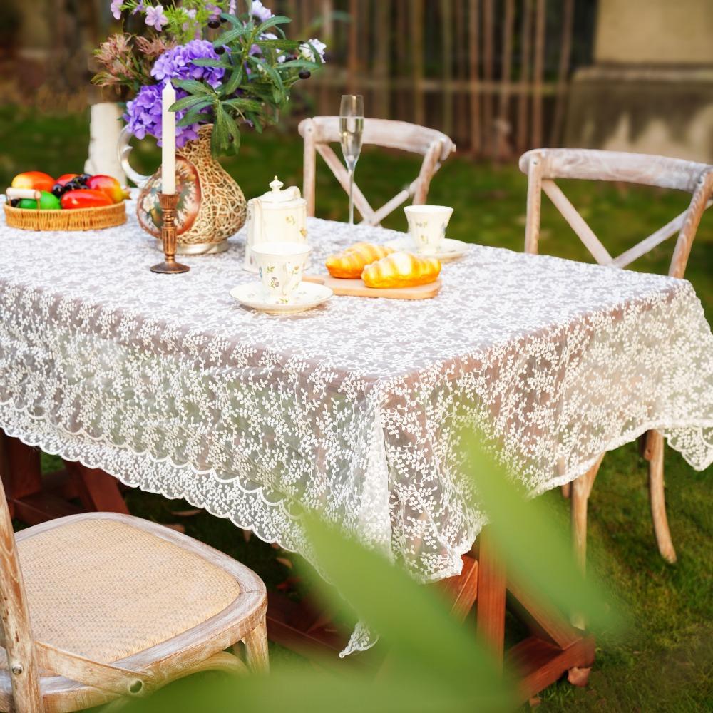 Home Decoration Embroidered French Lace Tablecloth Vintage White Table Linen Organza Table Runner Wedding