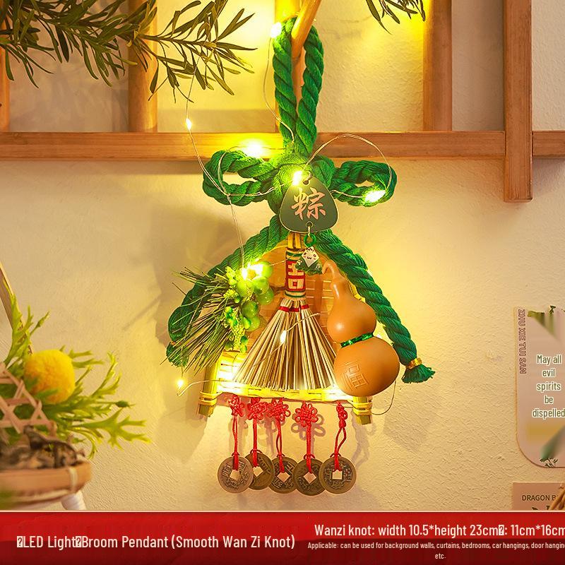 2025 Mid-Autumn Festival Broom Pendant with Wanzi Knot & Gourd Decor for Front Door