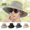 Foldable Travel Hat for Vacation Summer Mesh Spliced Bucket Men Women, Extra Wide Brim Sun Outdoor Hiking with Adjustable Drawstring, Portable