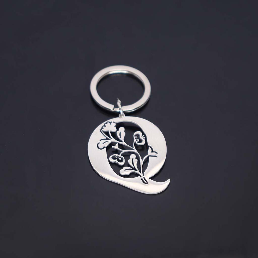 Stainless Steel Alphabet Flower Cutout Keychain Pendant
