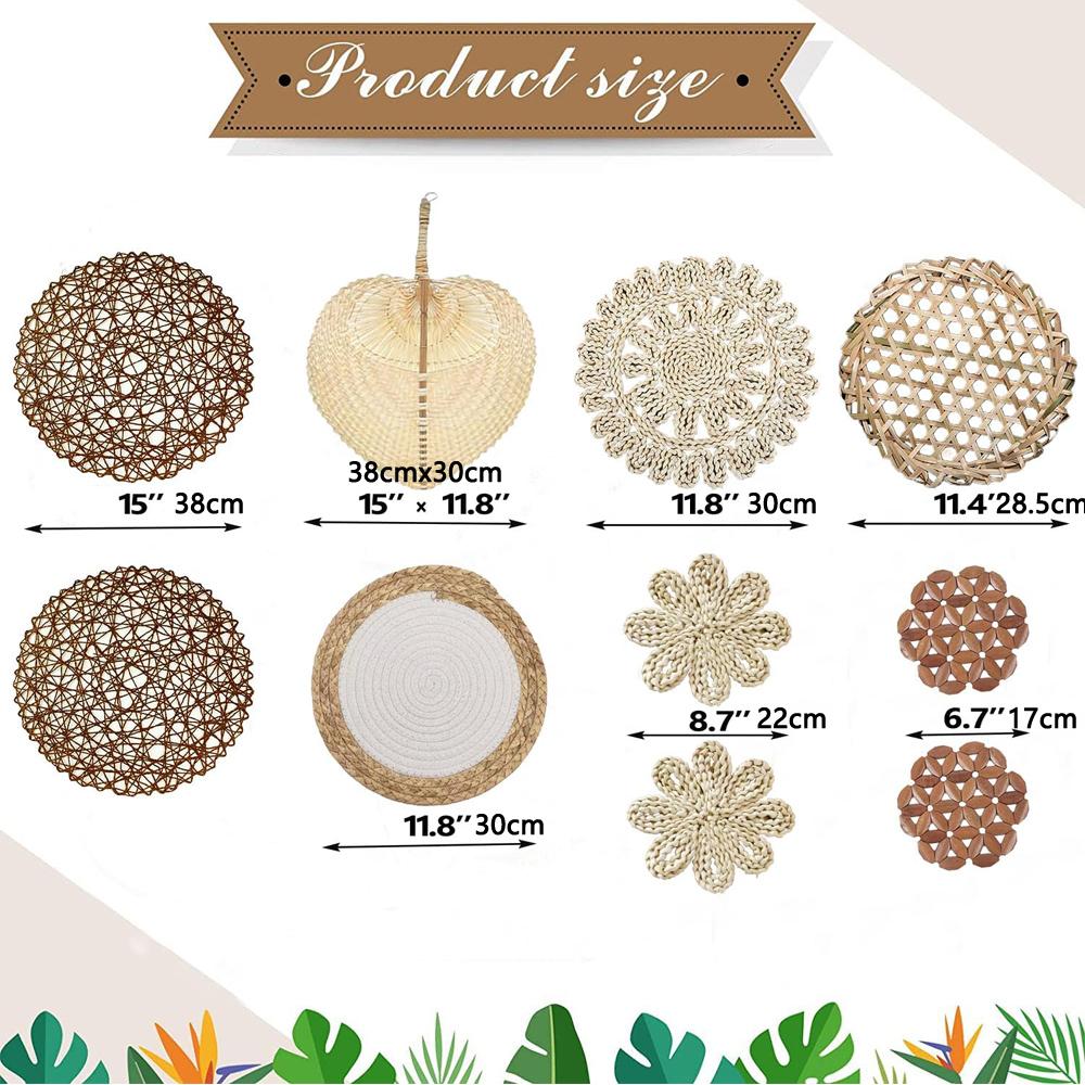 

10Pcs Natural Wall Basket Decor Boho Rattan Round Wall Decor Handmade Farmhouse Wall Hanging Decor for Bedroom Living Baby Room