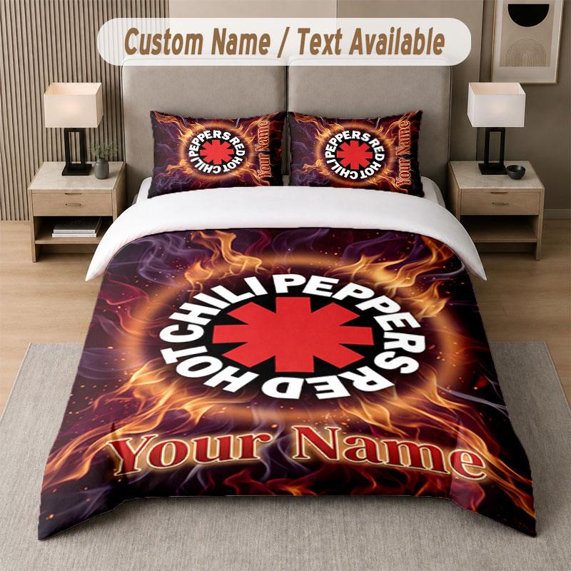 Custom Bedding Set Red Hot Chili Peppers Pattern, Print Name Text 1 Duvet Cover plus 2 Pillowcases Home Textile