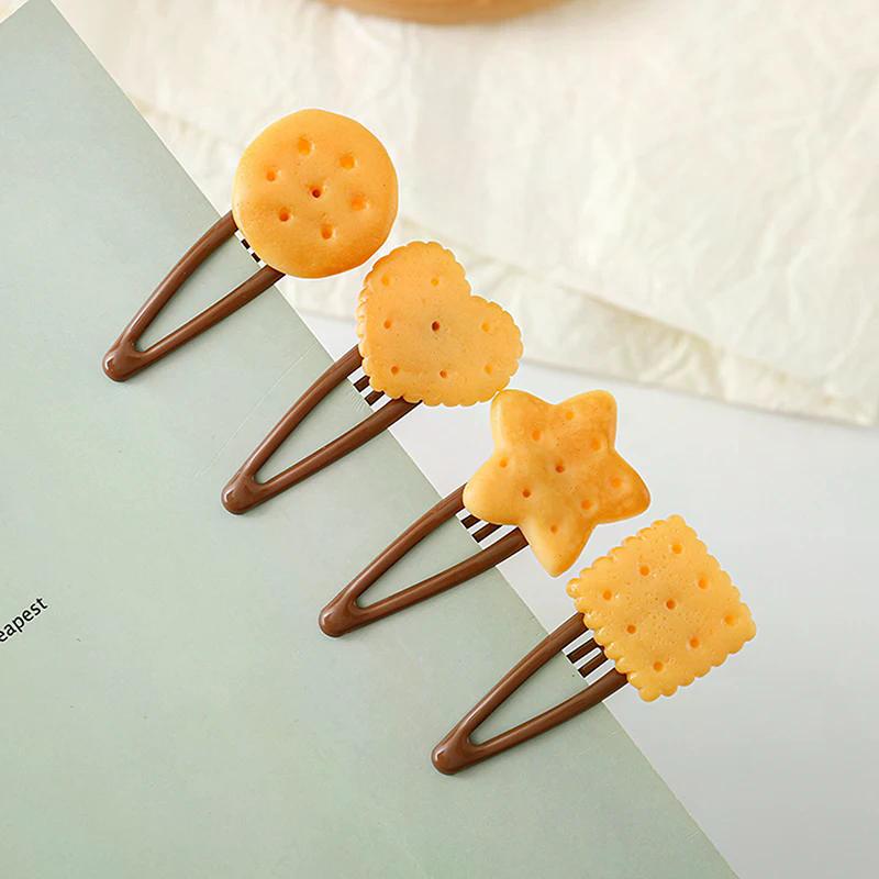 1/4Pcs Girls Cute Biscuit Hairpin Simple Cookie Shape Side Top Hair Clip Headdress Hair Ornament Hair Accessories